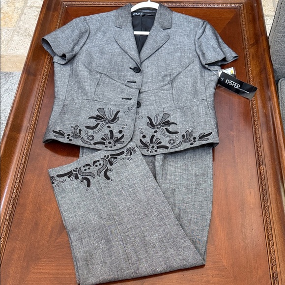 Kasper Charcoal Suit with Black Floral Detail - Picture 6 of 7